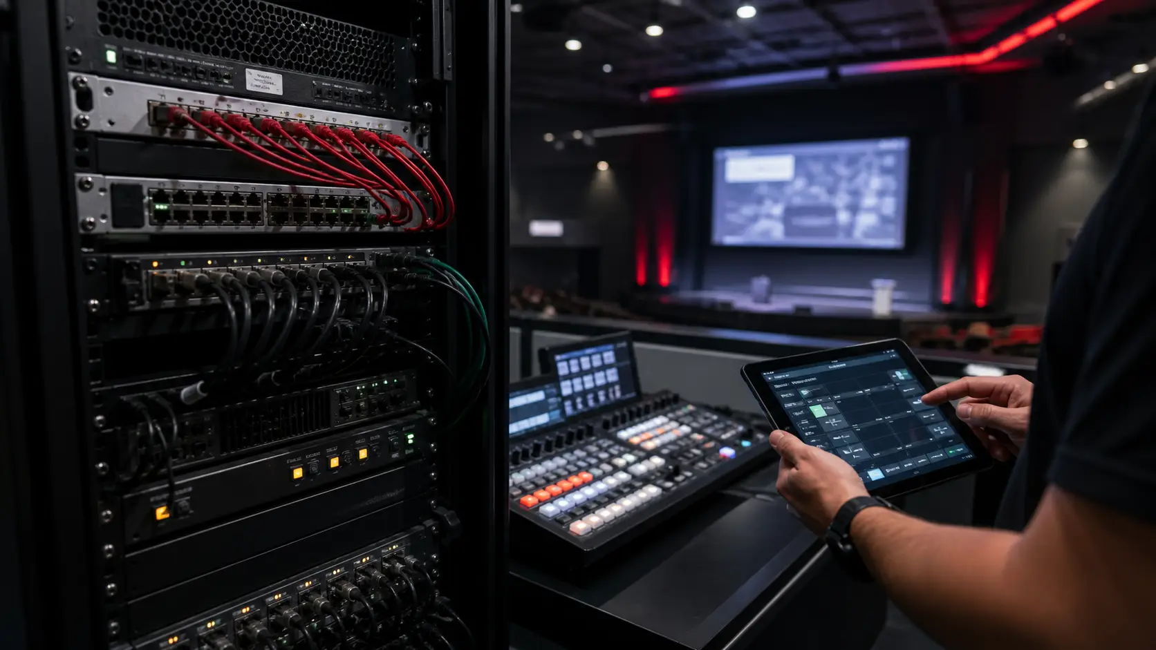 Rack de red audiovisual y control AV sobre IP