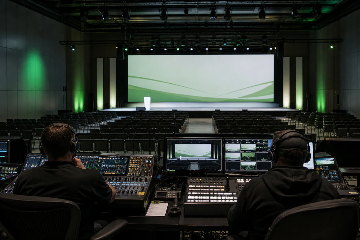 Control tecnico de audio y video durante el ensayo de un congreso