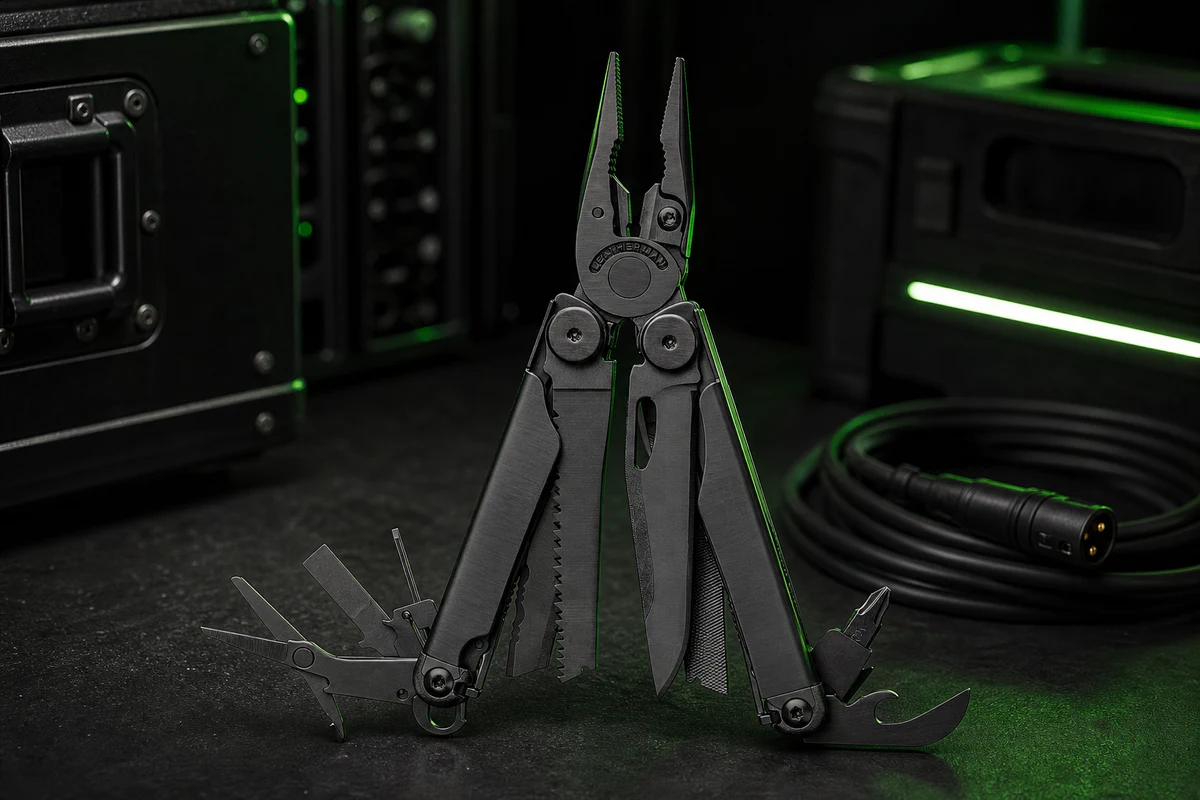 Leatherman Wave+ 18-in-1 at an audiovisual workstation