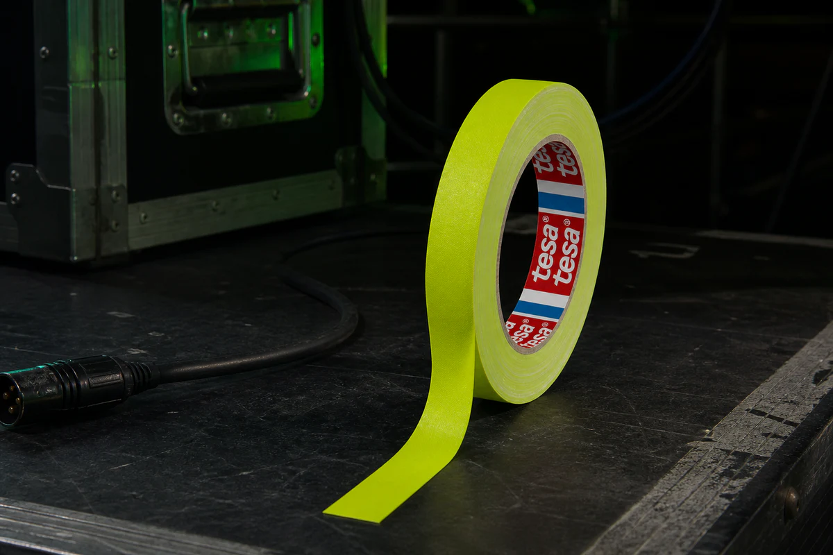 Tesa 4671 fluorescent gaffer tape at an audiovisual workstation